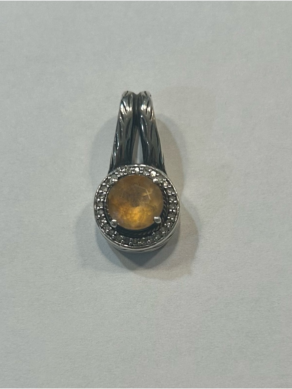 Sterling Silver Citrine Gemstone Diamond Halo Pendant